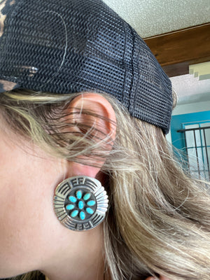 Large Etched Silver Cluster Earrings