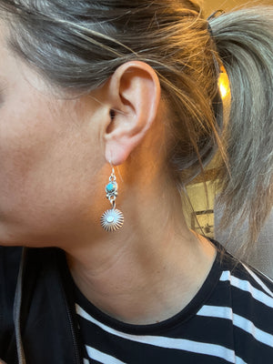 Turquoise and Silver Fan Dangles