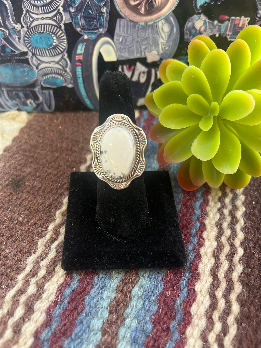 White Buffalo Ring with Heavy Silver Setting