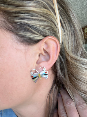 Multicolored Zuni Butterfly Earrings