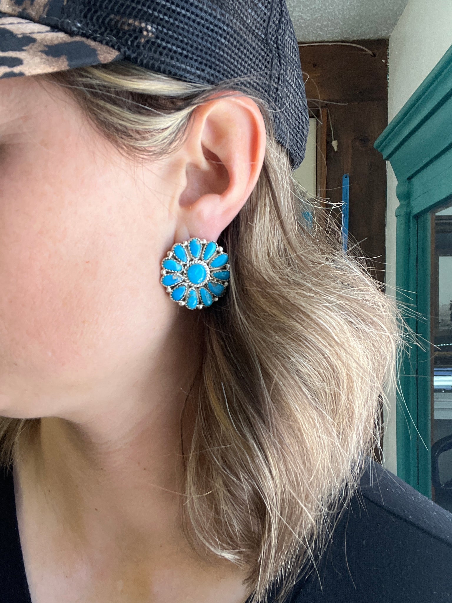 Large Bright Turquoise Cluster Earrings