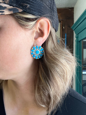 Large Bright Turquoise Cluster Earrings