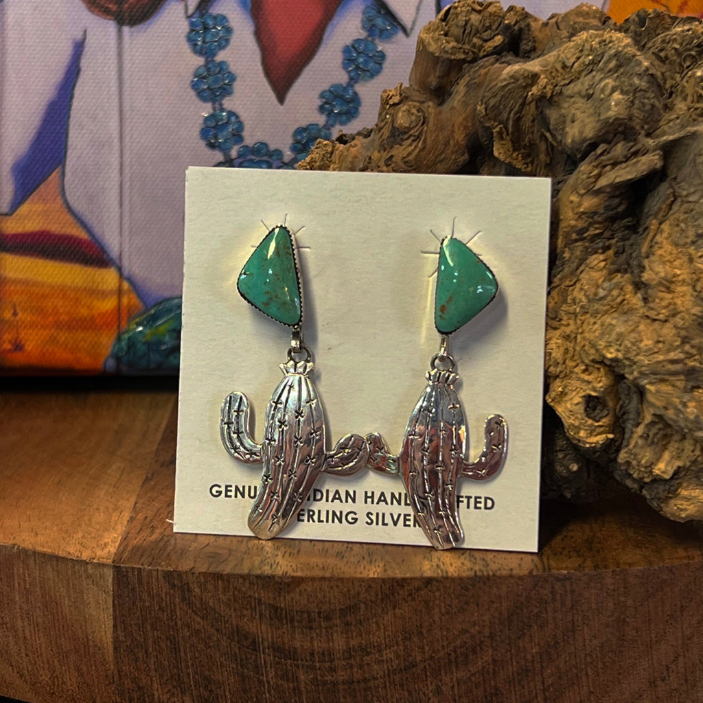 Green Turquoise with Cactus Dangles