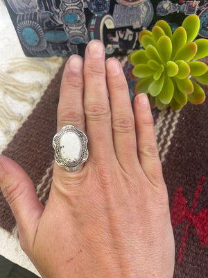 White Buffalo Ring with Heavy Silver Setting
