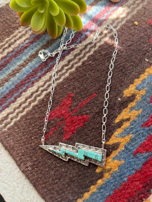 Inlay Lightening Bolt Bar Necklace