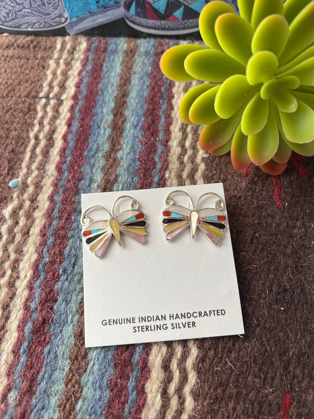 Multicolored Zuni Butterfly Earrings