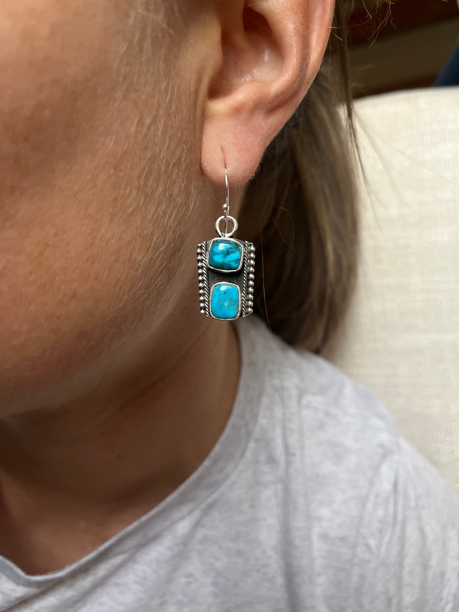 Double Stone Turquoise Square Dangles