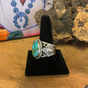 Large Turquoise Men’s Ring with Zia Detail