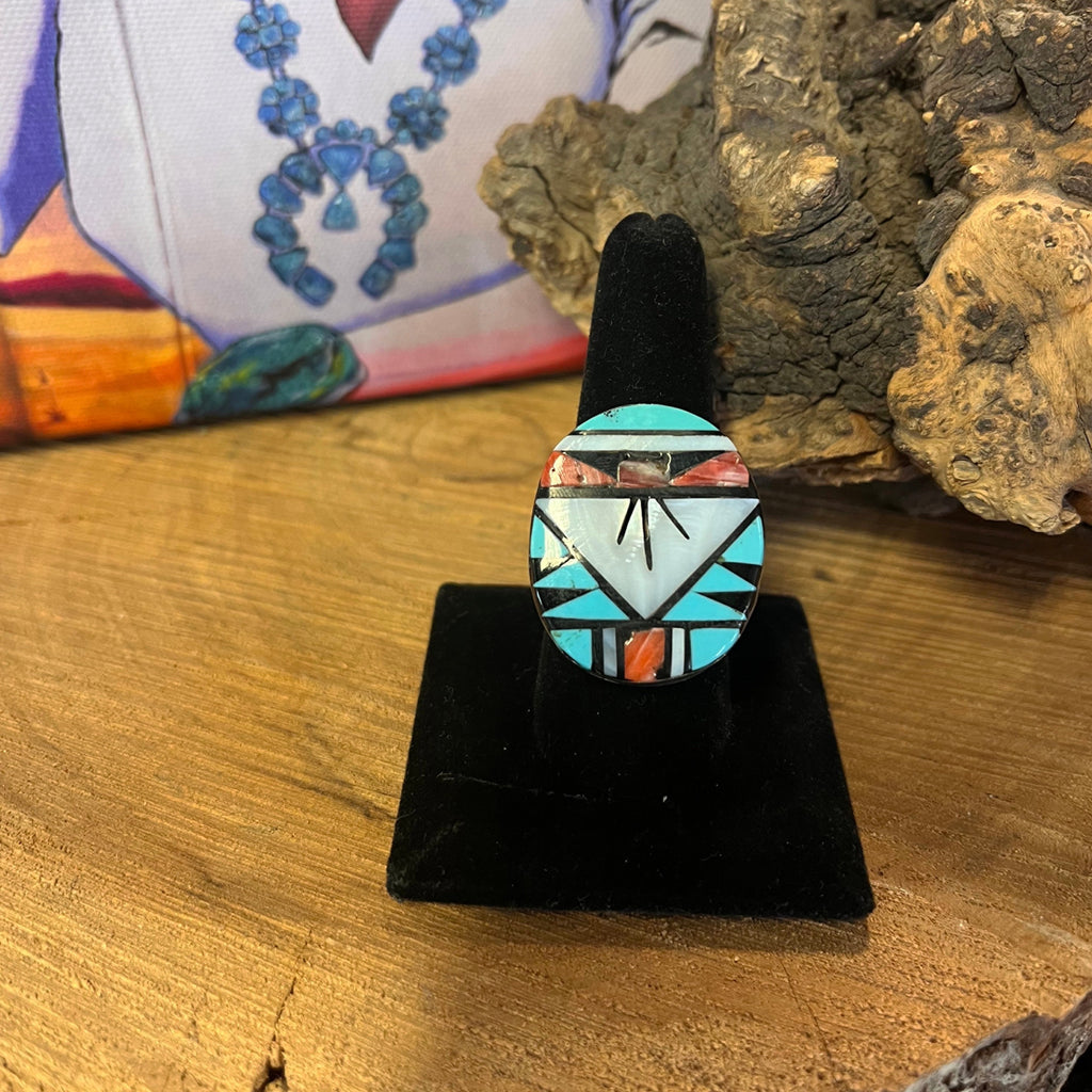 Multi-color Inlay Oval Ring