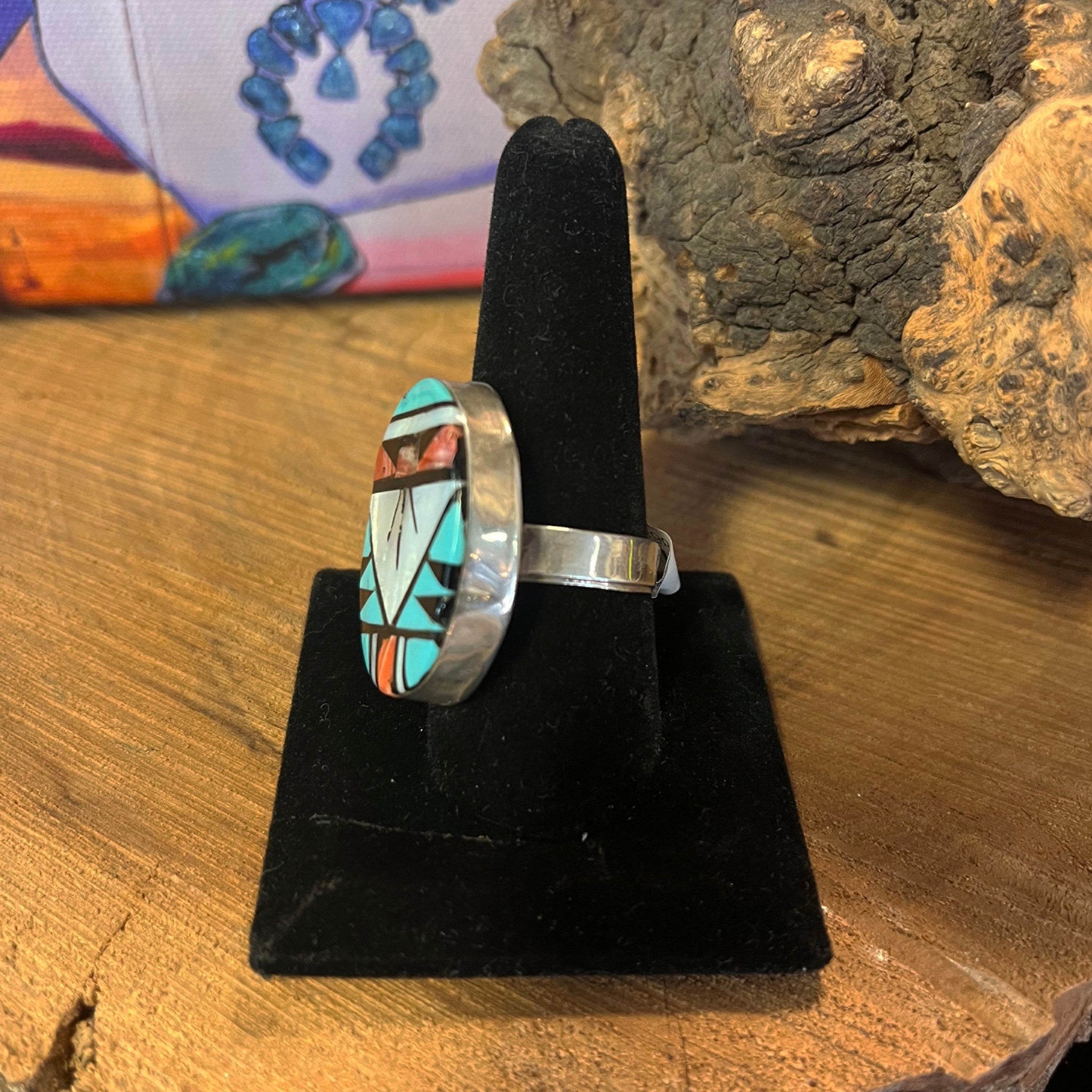 Multi-color Inlay Oval Ring