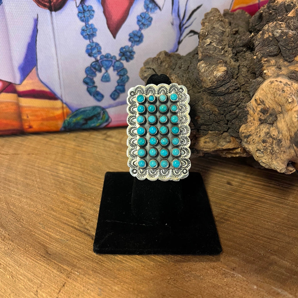 Square Petit Point Turquoise Ring