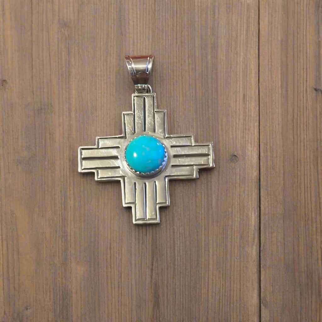 Silver And Turquoise Zia Pendant