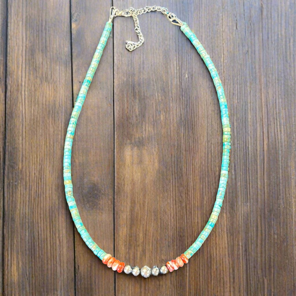 Vibrant Spiny Oyster and Turquoise Heishi Choker