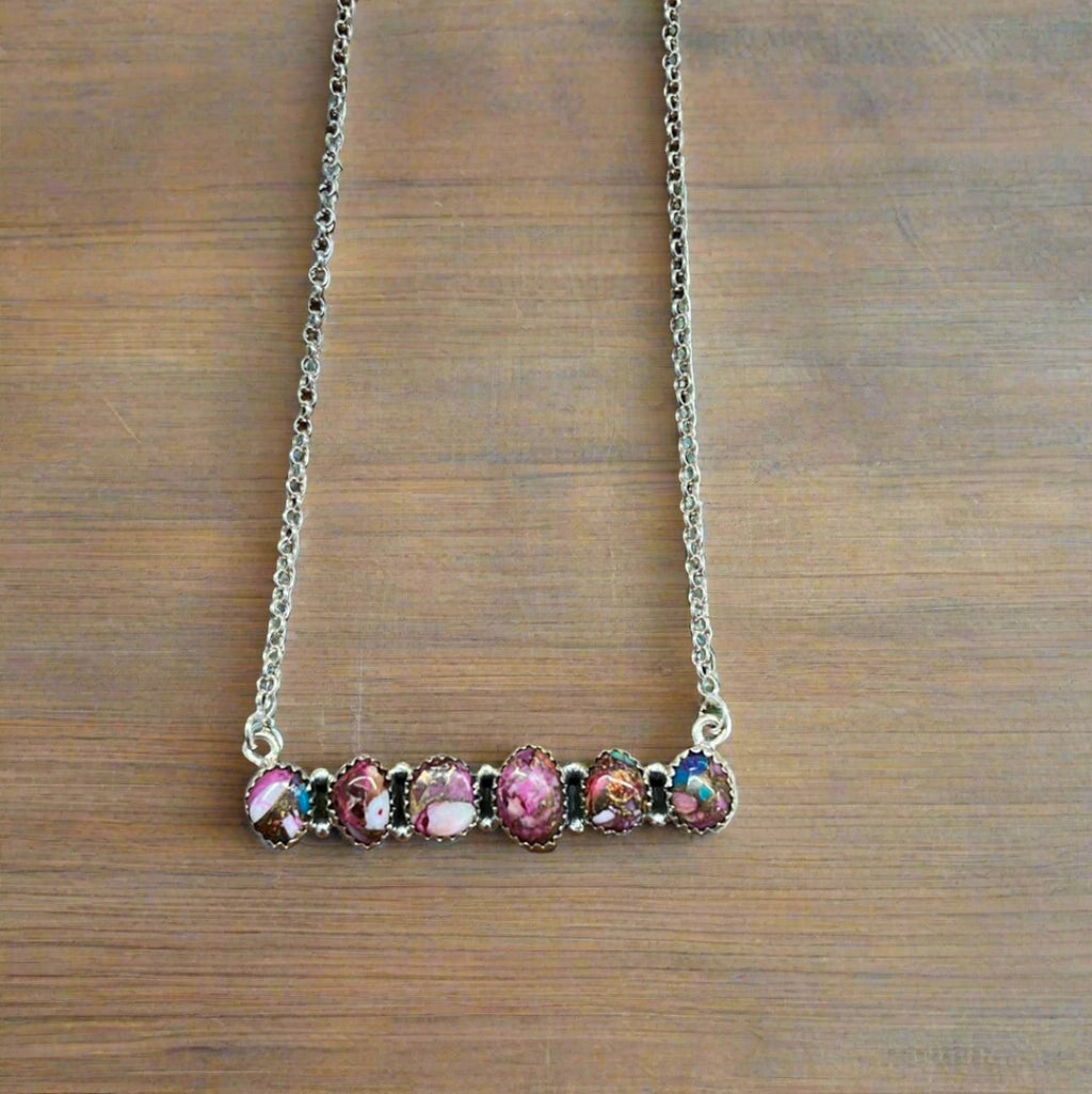 Fusion Purple Spiny and Turquoise Bar Necklace