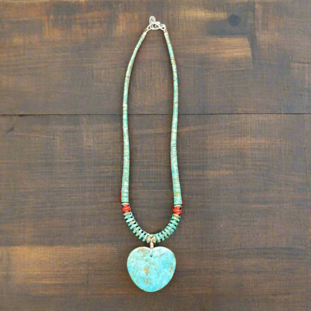 Turquoise Heishi Necklace with Raw Stone Pendant