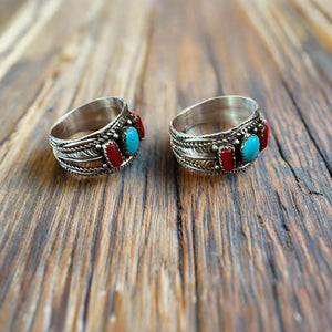 Traditional Men’s Coral and Turquoise Ring