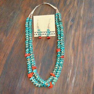 Traditional Turquoise Nugget Necklace/Earring Set