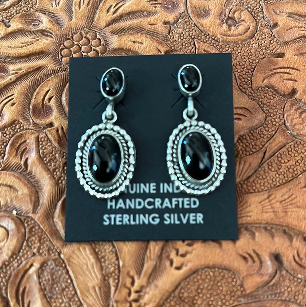 Onyx Double Stone Drop Earrings