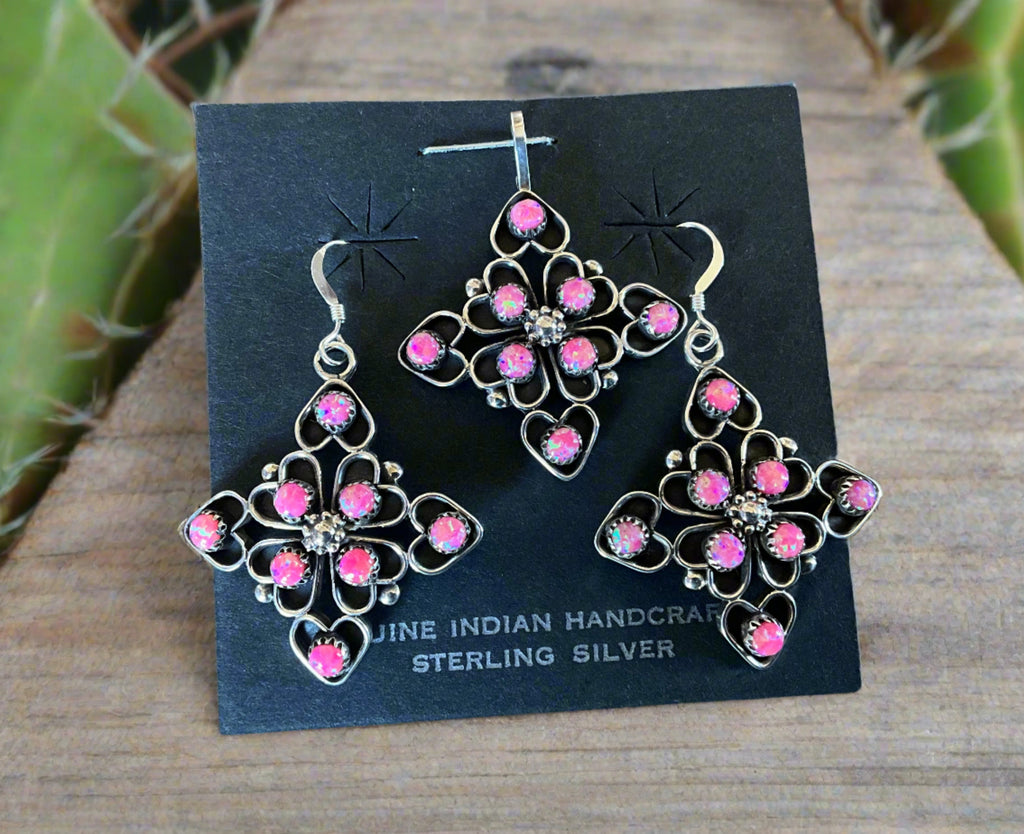 Pink Opal Earring and Pendant Set