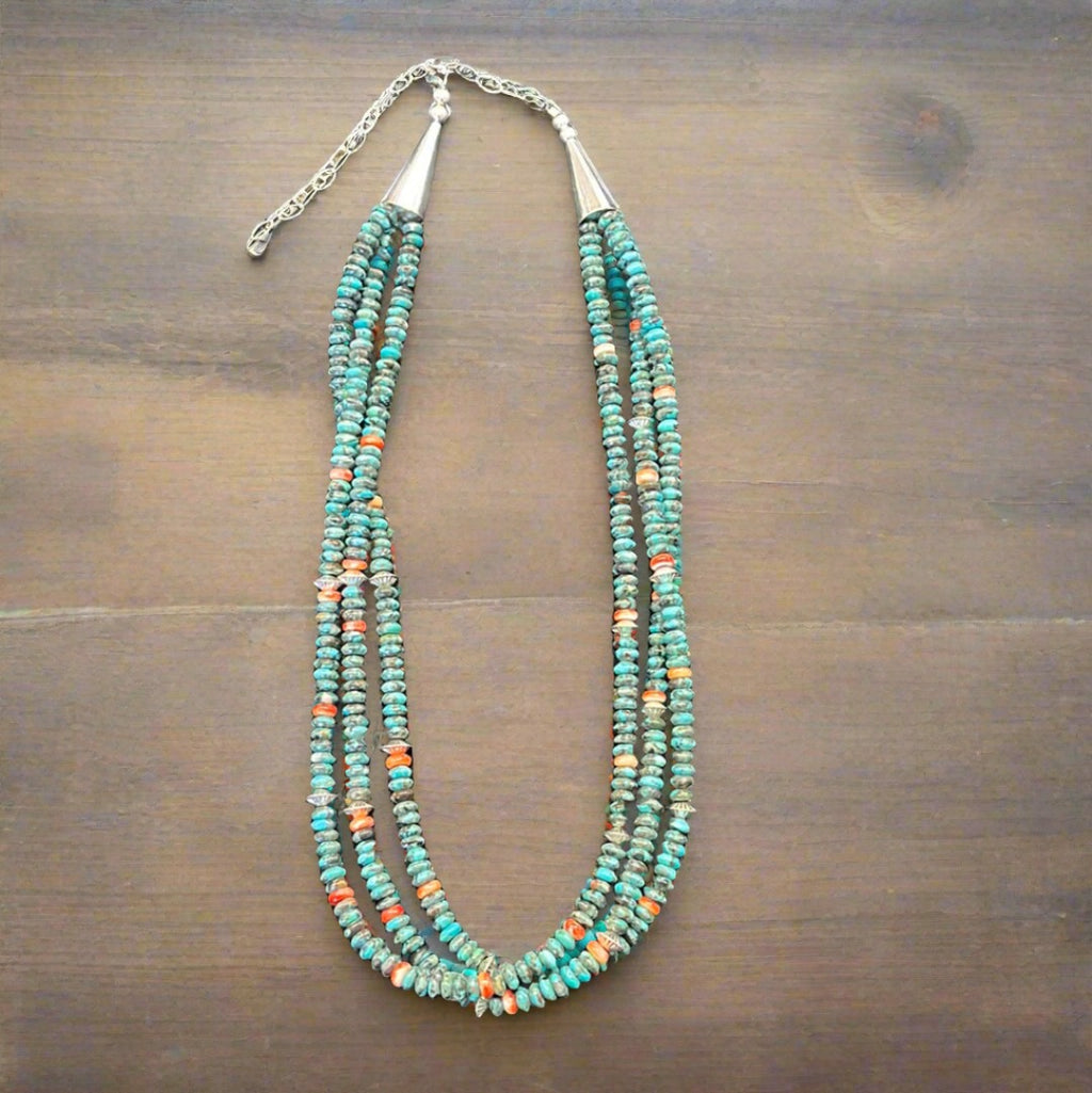 3 Strand Spider Web Turquoise Necklace