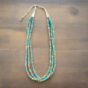 3 Strand Spider Web Turquoise Necklace