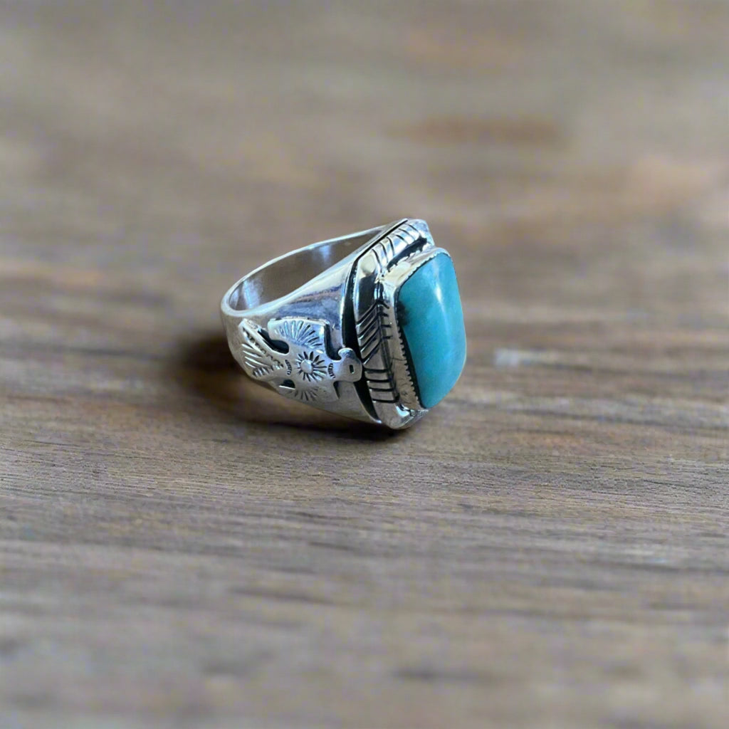 Large Men’s Turquoise Ring w/ Thunderbird