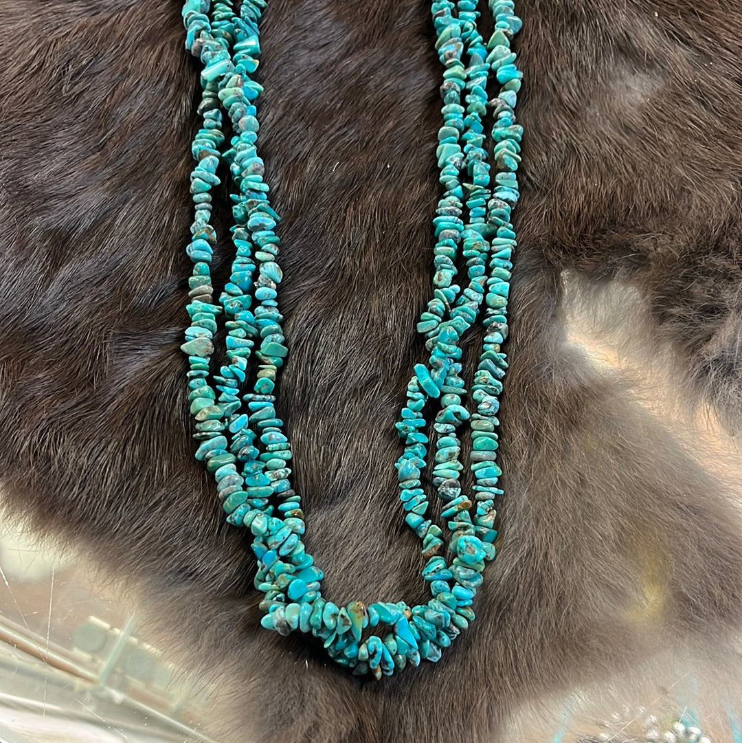 Three Strand Turquoise Necklace with Squaw Wrap
