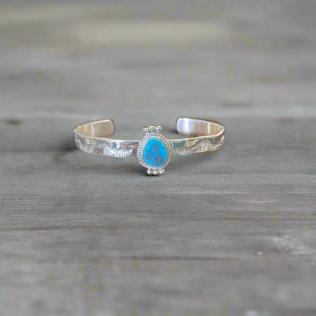 Stamped Silver and Turquoise Cuff