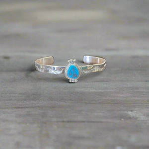 Stamped Silver and Turquoise Cuff