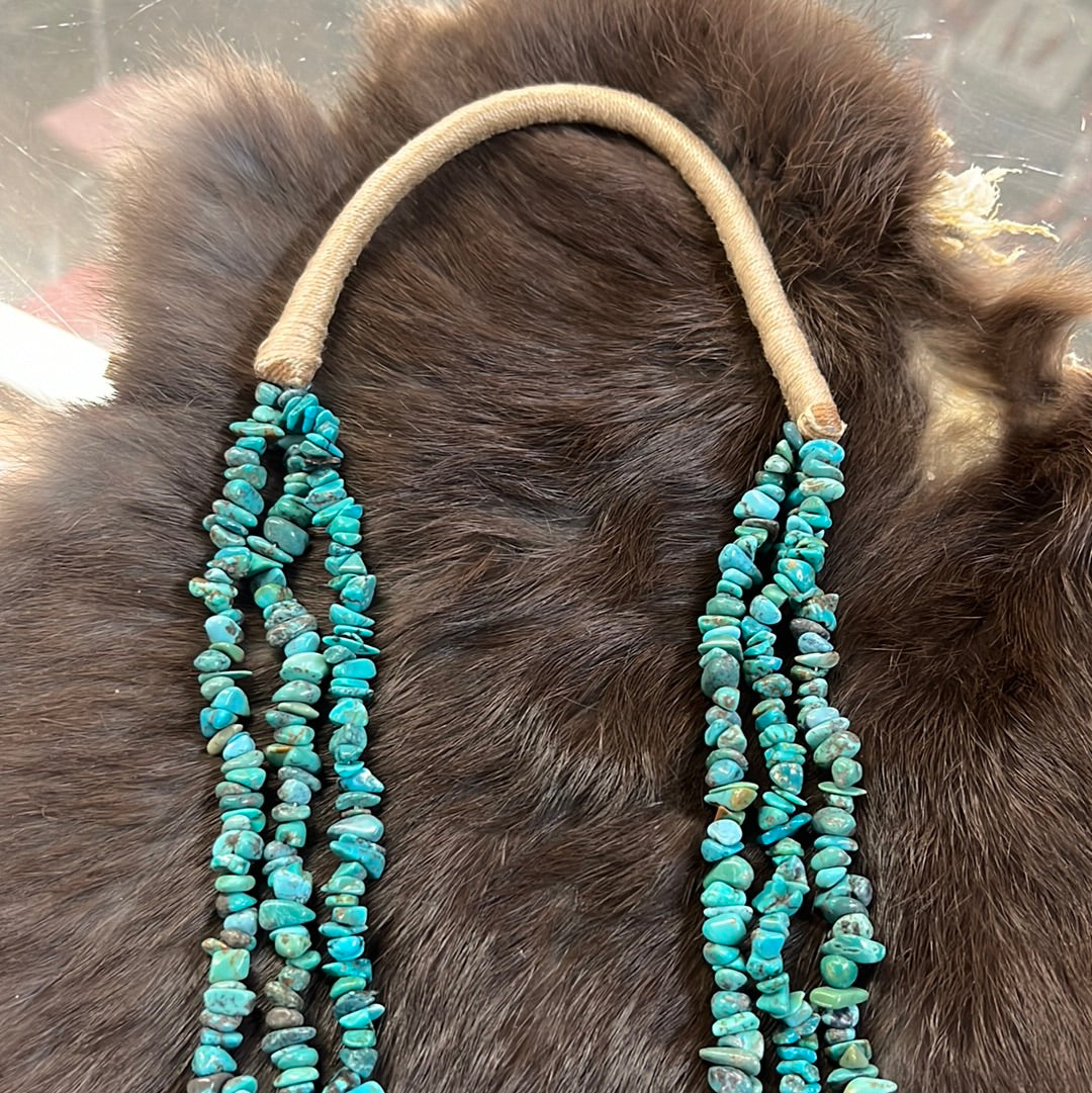 Three Strand Turquoise Necklace with Squaw Wrap