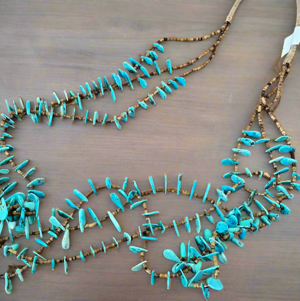 Layered Turquoise Squaw Wrap Necklace